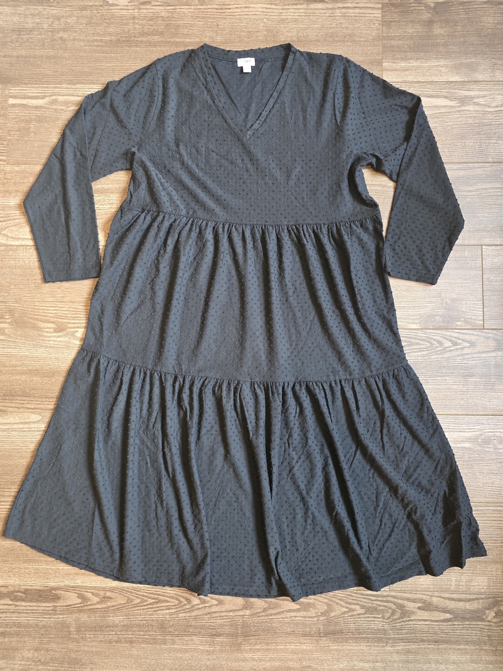 J.Crew Dress Womens XXL Black Swiss Dot Tiered Long Sleeve Midi Cottagecore Boho